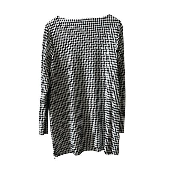 Chicos Houndstooth White Black Long Sleeve Tunic Top Size L Large - Picture 2 of 7